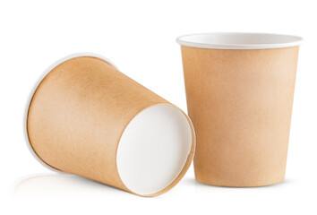 two empty paper cups are highlighted on a white background.