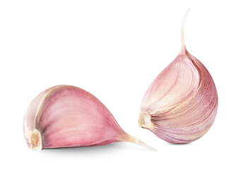 two garlic cloves isolated on a white background
