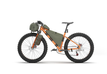 modern mountain tourist orang bicycle with accessories left view 3d render on white