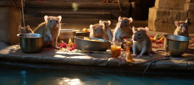 Rats at Karni Mata Temple in India, considered reincarnations of Karni Mata's male offspring, are honored while drinking water provided for them.