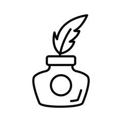 Feather quill pen in ink bottle, customizable vector, symbol of art and history