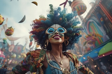 Portrait of person having fun at a colorful carnival