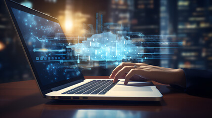 Legal advice technology service concept with business hand working with modern Ui computer. Generative Ai.