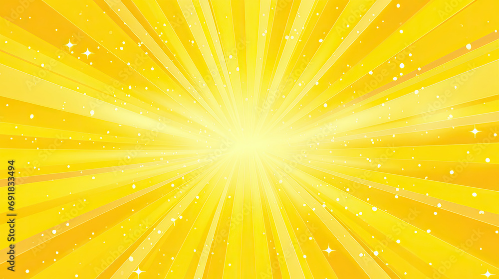 Poster abstract background with rays. a bright yellow background with star-shaped elements and rays emanati
