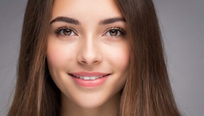 Obraz premium closeup front-view young adult woman, beautiful face, youthful look, mouth