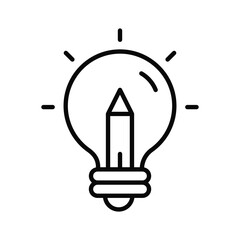 Light bulb with pencil denoting concept icon of creative writing, customizable design