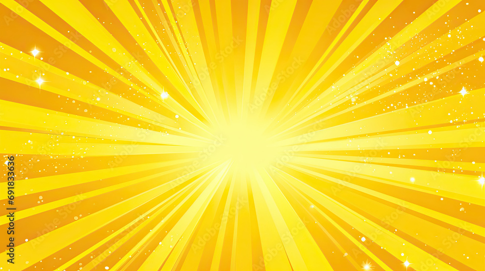 Poster abstract background with rays. a bright yellow background with star-shaped elements and rays emanati