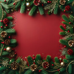 Fototapeta na wymiar christmas wreath frame with pine cone