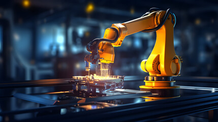 Low polygon hand check and control welding robotics automatic arms icon with machine in intelligent factory automotive industrial with UI monitoring system software. Generative Ai.