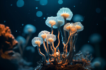 Fototapeta na wymiar A surreal image that shows coral reefs under moonlight or night lighting