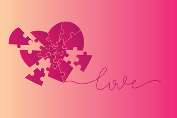 Heart, symbol of love and Valentine's Day. A big heart made of small pink hearts and the inscription love. Vector illustration. Vector illustration. Vector 