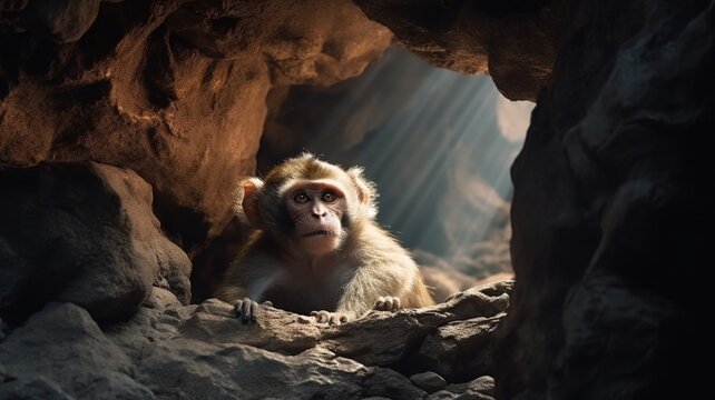 Monkey animal sitting cave pictures AI Generated Art