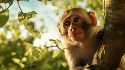 Fototapeta premium Monkey animal standing in the tree AI Generated image