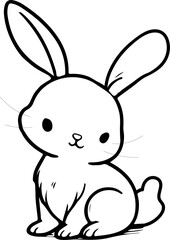 Obraz premium cute rabbit Doodle style hand drawn style black art line illustration. Happy Easter day bunny pose outline sketch icon on transparency
