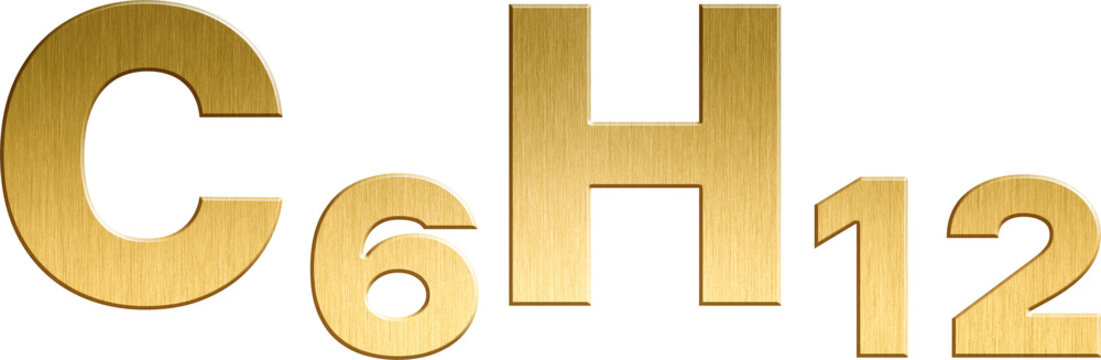 Cyclohexane - C6H12 Sparkling Gold Organic Chemical Formula