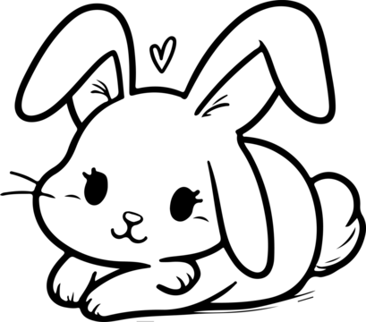 cute rabbit Doodle style hand drawn style black art line illustration. Happy Easter day bunny pose outline sketch icon on transparency