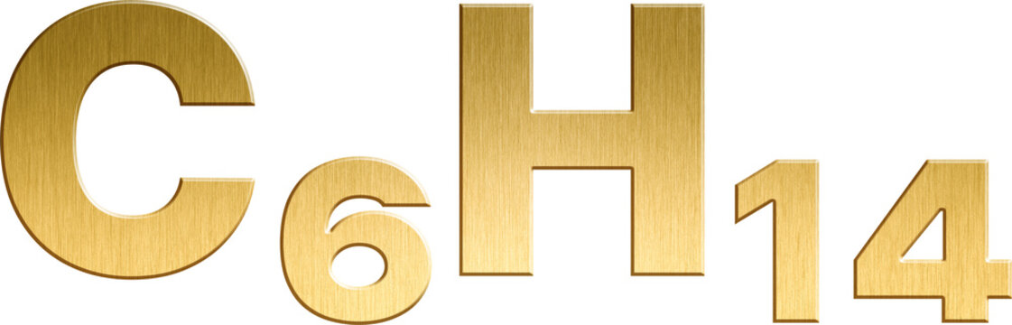 Hexane - C₆H₁₄ Sparkling Gold Organic Chemical Formula