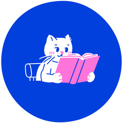 Cat reading book flat illustration
