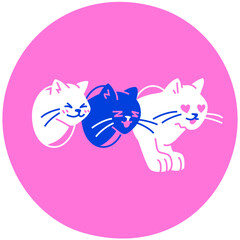 Three cats in love flat illustration