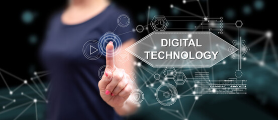 Woman touching a digital technology concept
