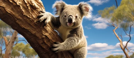 Poster Koala climbing tree with claw. © 2rogan