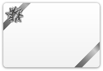 Obraz premium White gift card with silver ribbon on white background