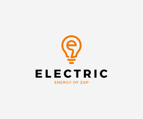 Electric Logo. Linear Light Bulb with Initial Letter E inside. 