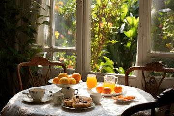 A cozy breakfast spot in the style of Fresh morning breeze