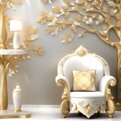 Tree & gold hues, mother-of-pearl, and precious stones in delicate designs express natural beauty, extended to women's furniture for a mysterious, exquisite vibe.(Generative AI) 