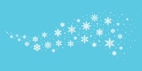 Blue winter swirl vector background with snowflakes, hand drawn snowflake clip art design