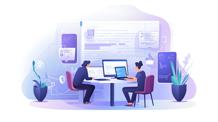 Scrum agile and sprint software development. Scrum project management concept. Software developer, programmer coding program. Generative Ai.