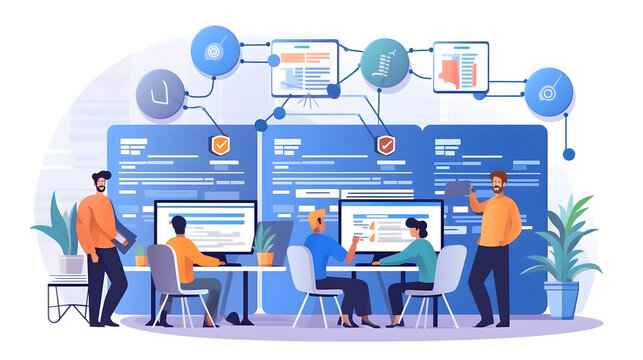 Scrum agile and sprint software development. Scrum project management concept. Software developer, programmer coding program. Generative Ai.