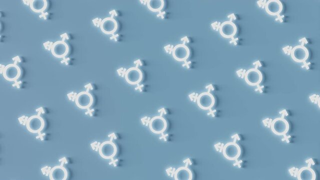 gender male and female logo in 3d rendering animation endless loop in. blue background rainbow transgender lesbian gay community 