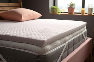 White memory foam mattress topper on grey bed, , bed in room