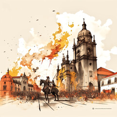 The victory of Puebla, watercolor illustration