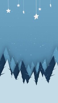 Snowy winter pine forest papercut motion graphic greeting card looping animation