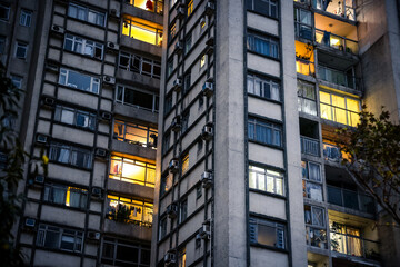 Evening Windows of Residential Buildings in Hong Kong