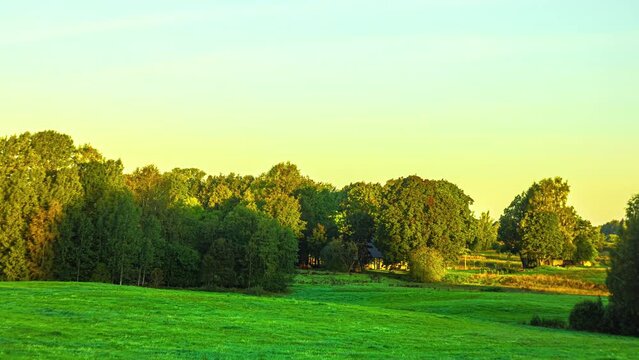 The four seasons pass over a natural landscape with meadows and forests.