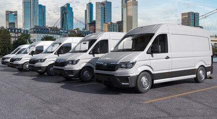 row of generic cargo vans in the parking lot - 691840213
