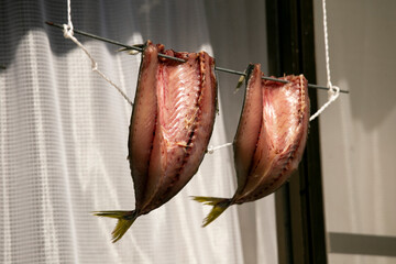 Fish drying hanging in the streets of the the beautiful fishing village of Ine in north of Kyoto.