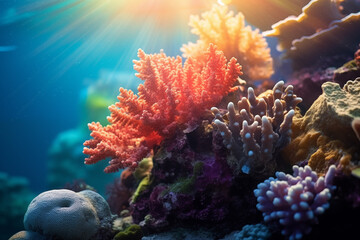 The play of light and shadow on a coral reef during a sunny day