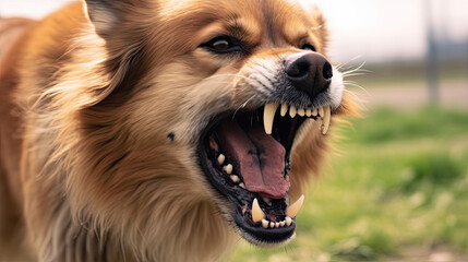german shepherd dog, Aggressive dog barks, baring teeth. Dangerous Angry Dog - obrazy, fototapety, plakaty