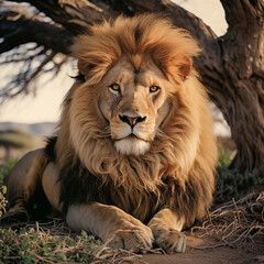 Mirada fija de un leon