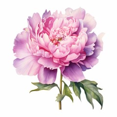 Watercolor illustration of a peony flower on a white background. AI generative