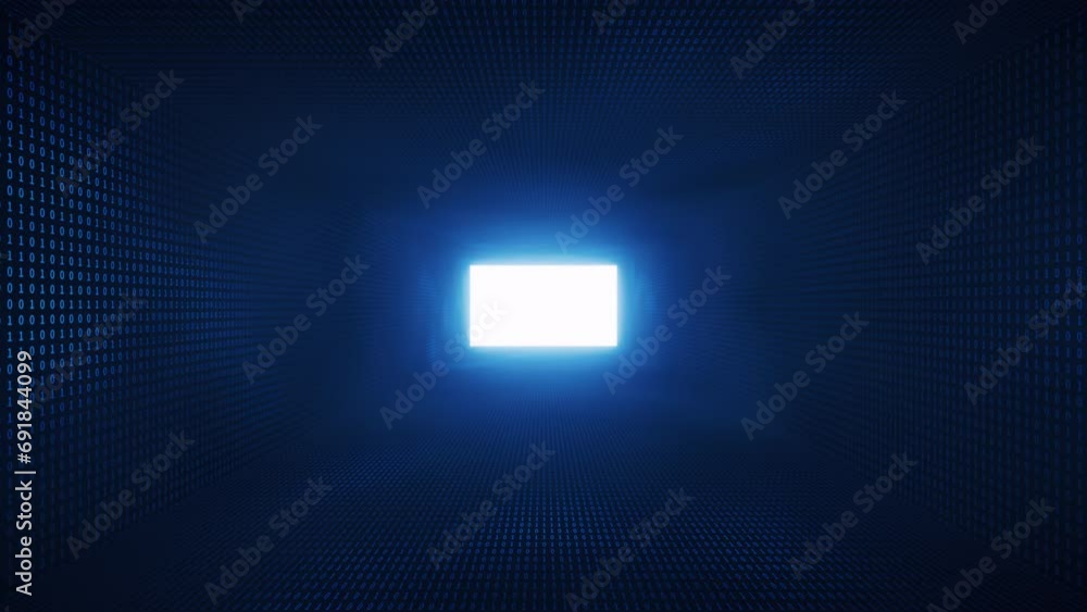 Sticker Dark blue digital cyberspace tunnel, 3d rendering.