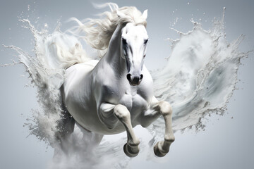 Splash fluid 3d white horse illustration 3d render