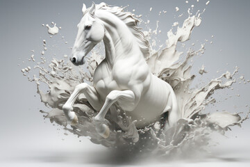 Splash fluid 3d white horse illustration 3d render