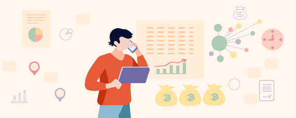 A man is talking on the phone. Business man concept. Vector illustration.