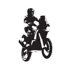 Motorcycle, desert rally, isolated vector silhouette, ink drawing. Motorsport