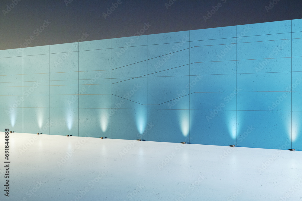 Aufkleber empty exhibition podium with spotlight on textured wall, space for display. 3d rendering